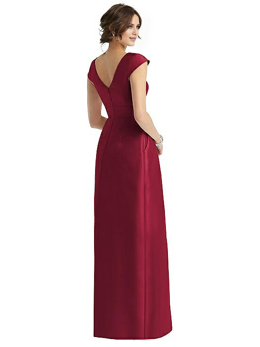 Jimiss boat neckline short sleeved backless and floor length Prom dress